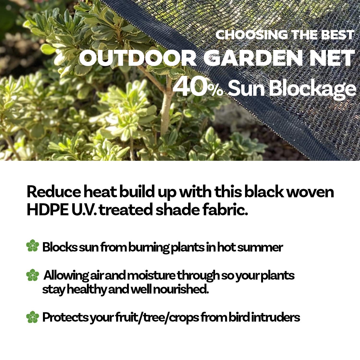 Alion Home 40% Sunblock Shade Cloth with Grommets - Garden 6' x 4', Black gallery