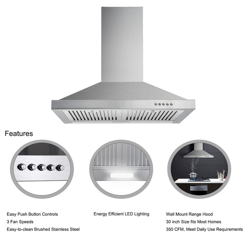 30" Wall Mount Range Hood Stainless Steel Top Vent Filter Button Control 500 CFM gallery