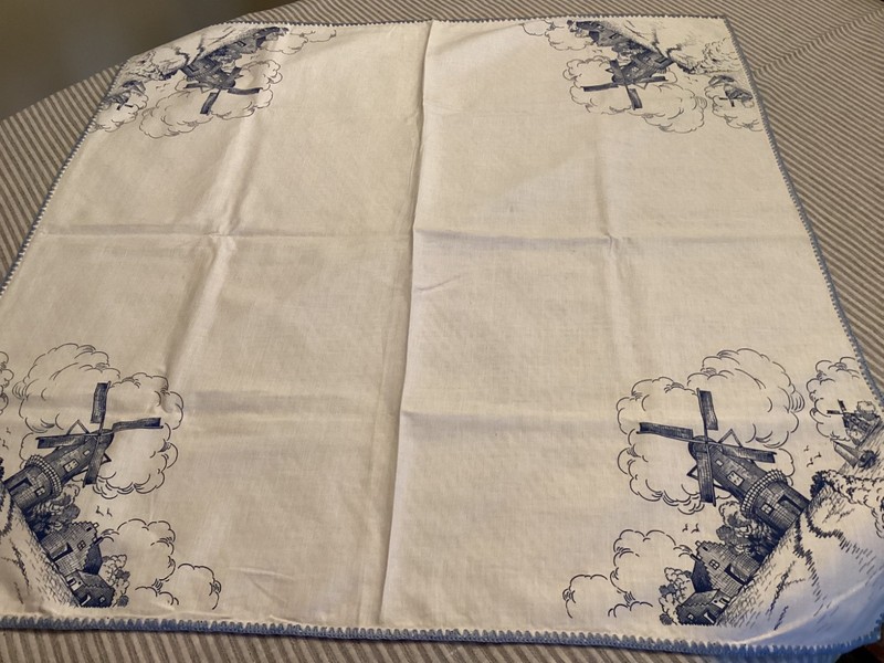 Lot 2- Dutch Netherlands 34” Tablecloth Tops DELFT Blue Holland Windmills Houses gallery