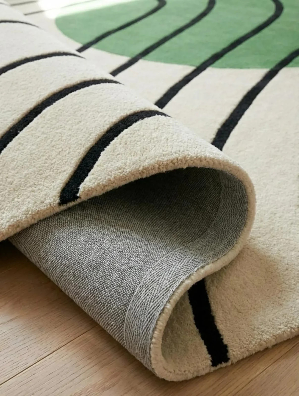 Modern Abstract Green Circle Rug Minimalist Wavy Line Area Rug, Contemporary 5x8 gallery