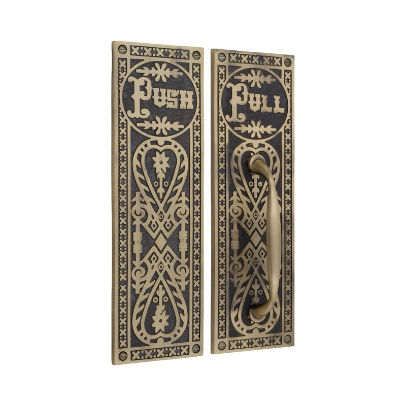 Push and Pull Victorian Door Set with Embossed Brass Design - The Gatsby gallery