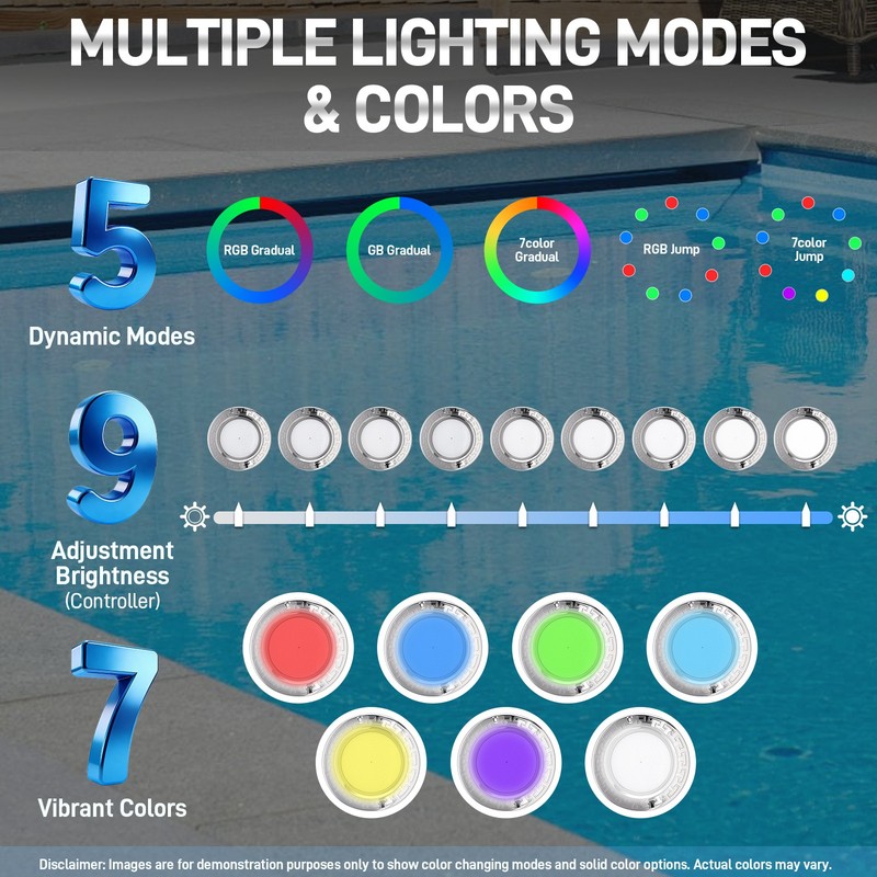 10Inch LED Pool Light for Inground Pool w/Controller 50W RGB Swimming Pool Light gallery