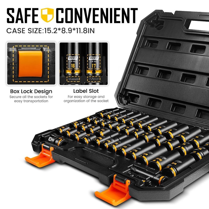 Pro 3/8" Drive Impact Socket Set, 43-Piece SAE(5/16"-3/4") & Metric(8-19mm) s... gallery
