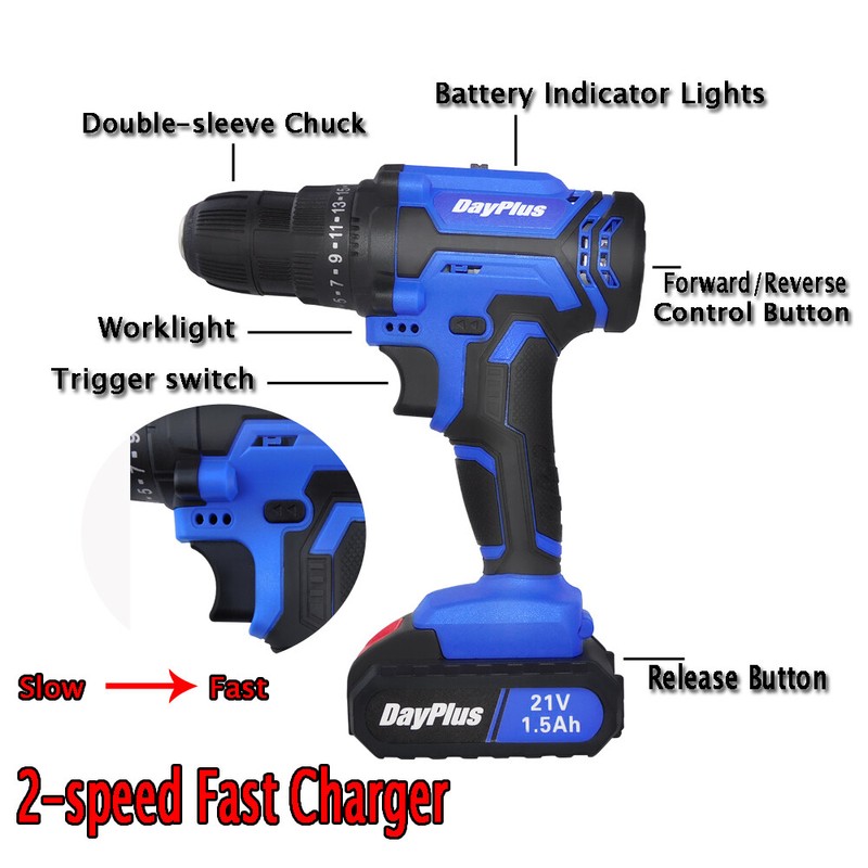 21-Volt drill 2 Speed Electric Cordless Drill/Driver Screwdriver Bits Set -Cheap gallery