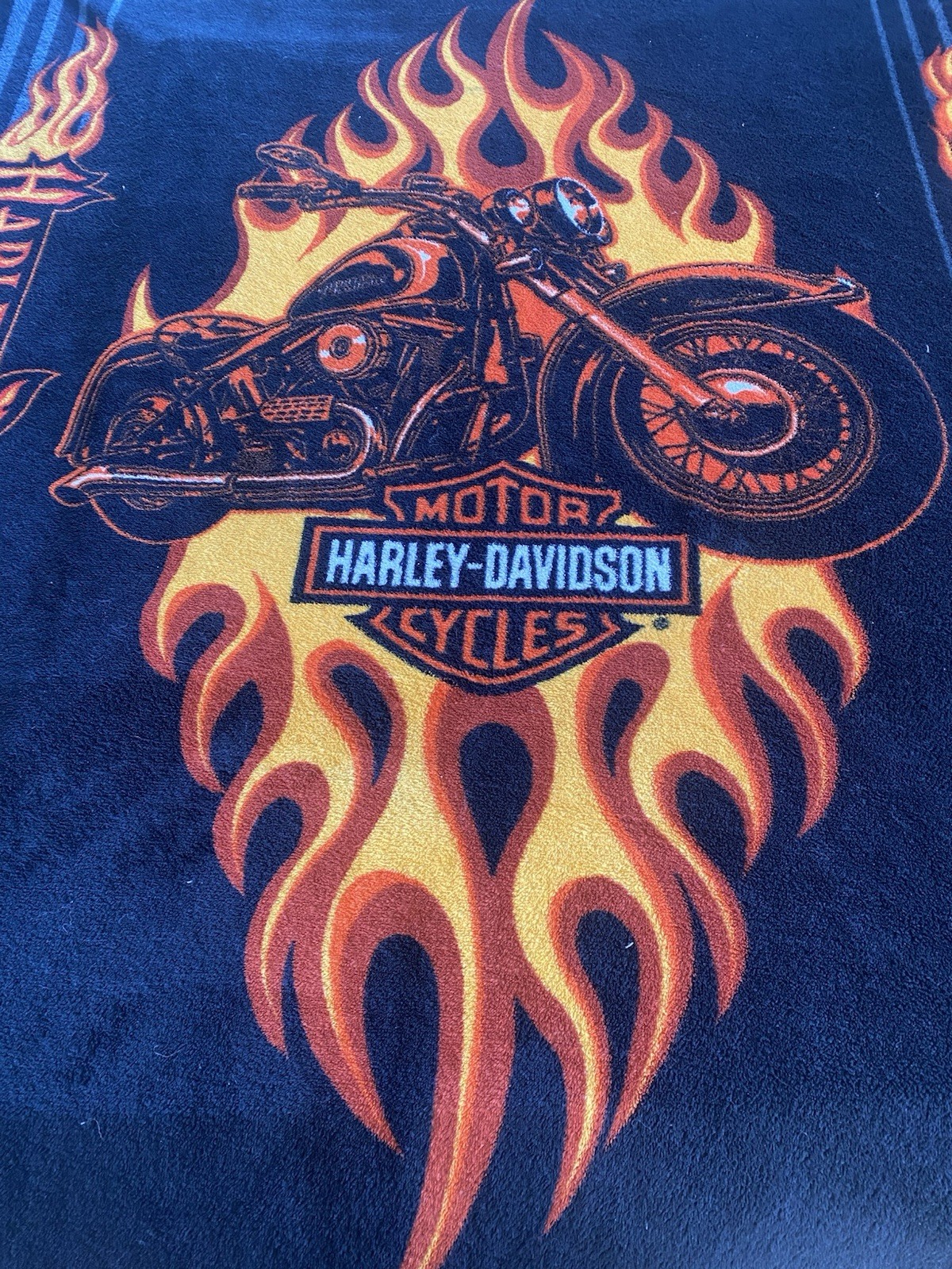 Harley Davidson Motorcycle w Flames Fleece Blanket Stadium Throw Wall Hanging gallery