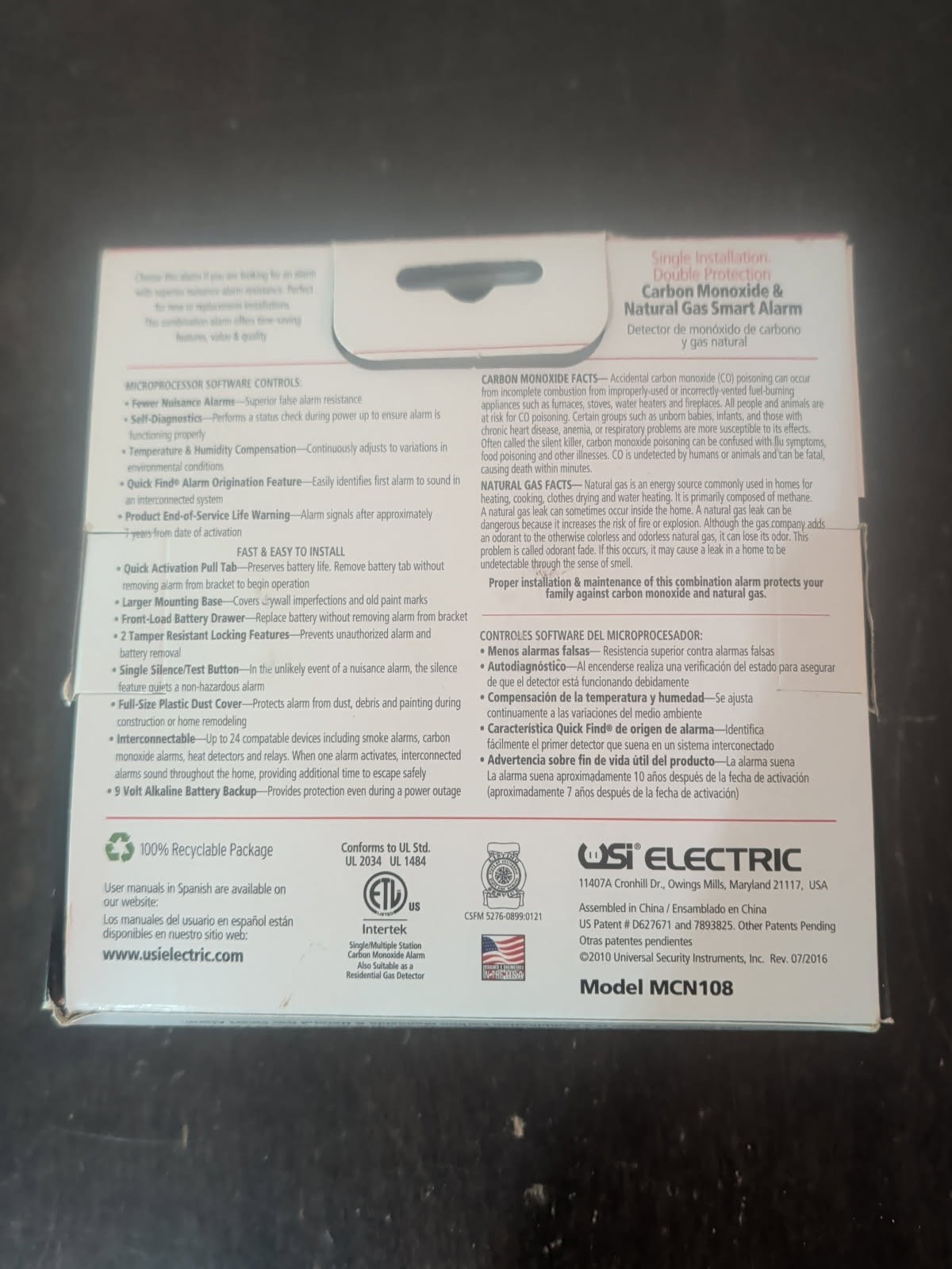 USI Electric Carbon Monoxide / Natural Gas Detector Alarm MCN108 Hardwired New gallery
