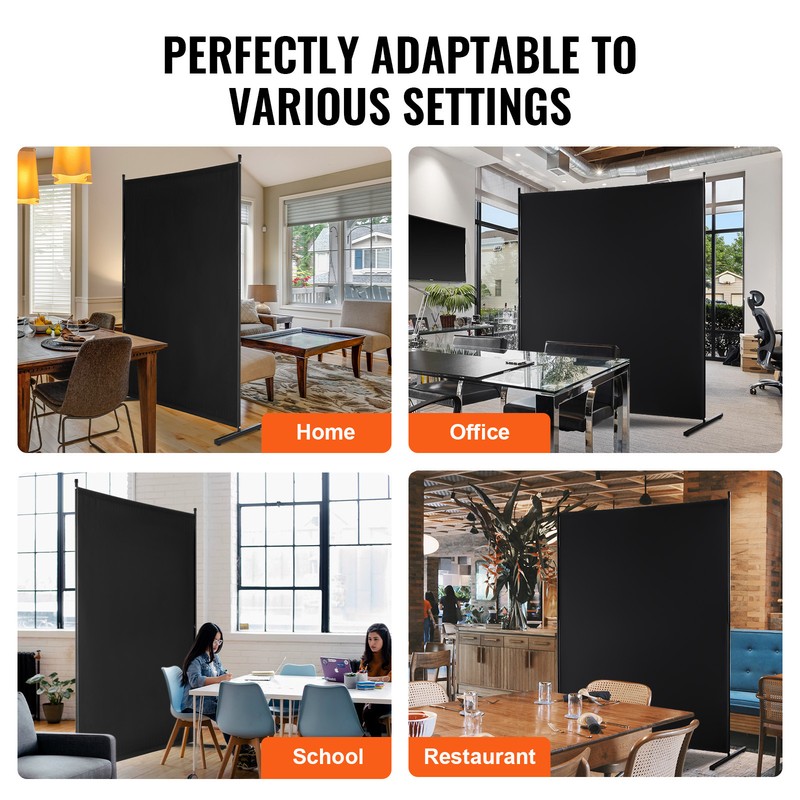 6FT Room Divider Single Panel Fabric Room Screen for Office Bedroom Black gallery