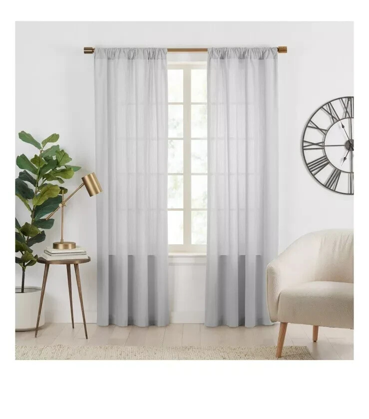 GAP HOME ORGANIC COTTON SHEER DOBBY DYED GRAY WINDOW CURTAIN PAIR 48x84 gallery