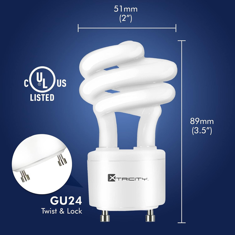 Xtricity Compact Fluorescent GU24 2 Prong Light Bulb Base, T2 Mini Spiral, 13W ( gallery