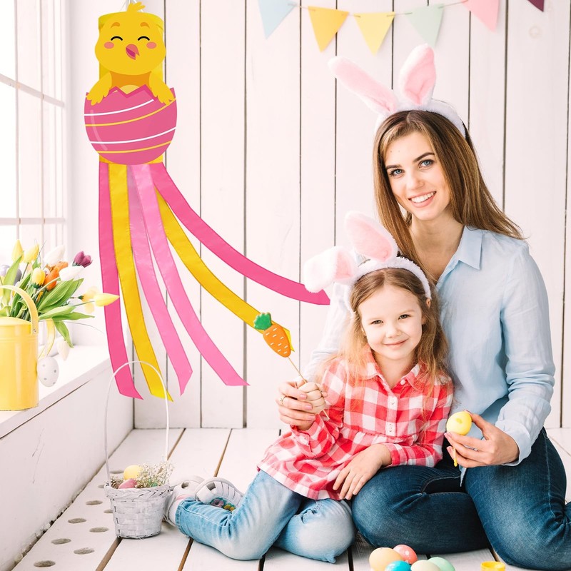 40 Inches Easter Chick Windsock Decorations, Hanging Outdoor Spring Decor with P gallery