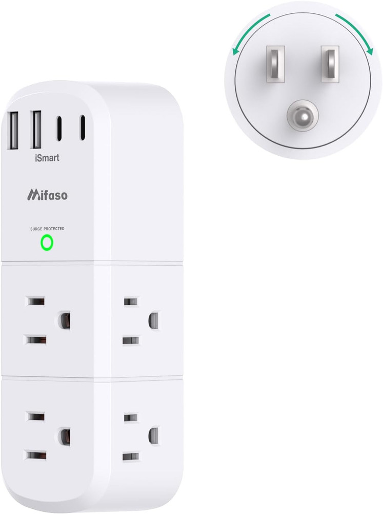 Surge Protector Outlet Extender with Rotating Plug, 6 AC Multi Plug Wall Outlet