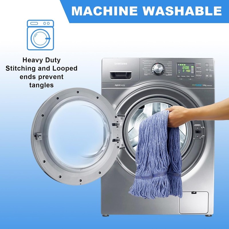2 Pack Blue Commercial Mop Head Replacement Reusable Cotton Looped End Refills gallery