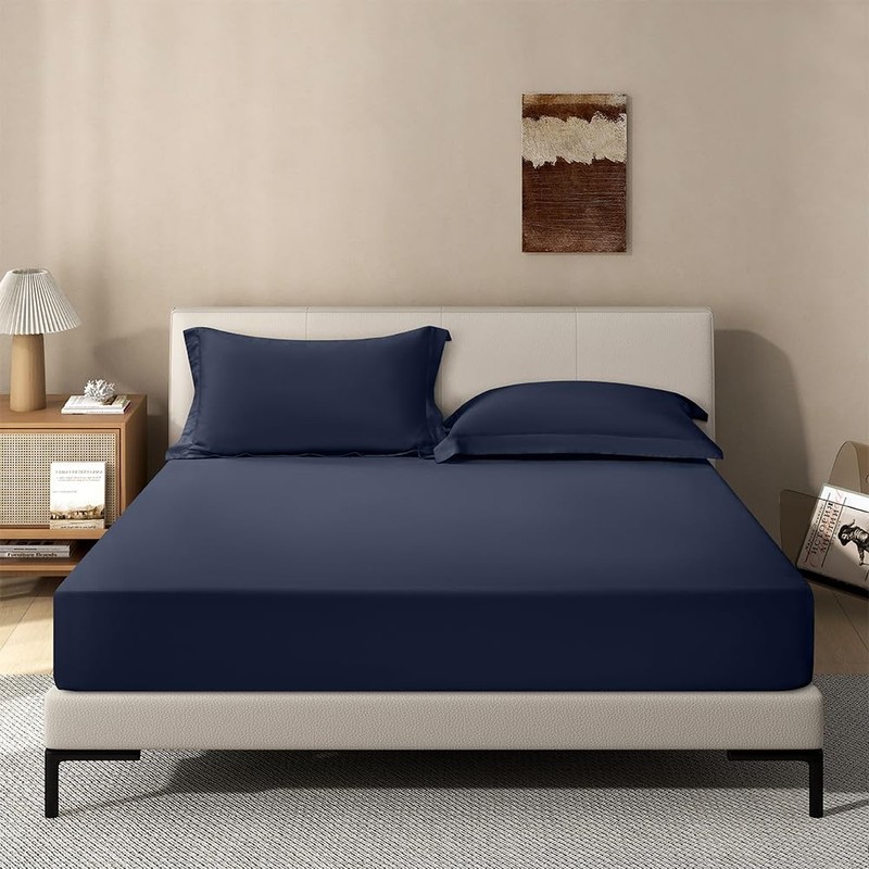 Navy Fitted Sheet Full Size Deep Pocket 18 Inch Fits 1824 Inch Mattress gallery