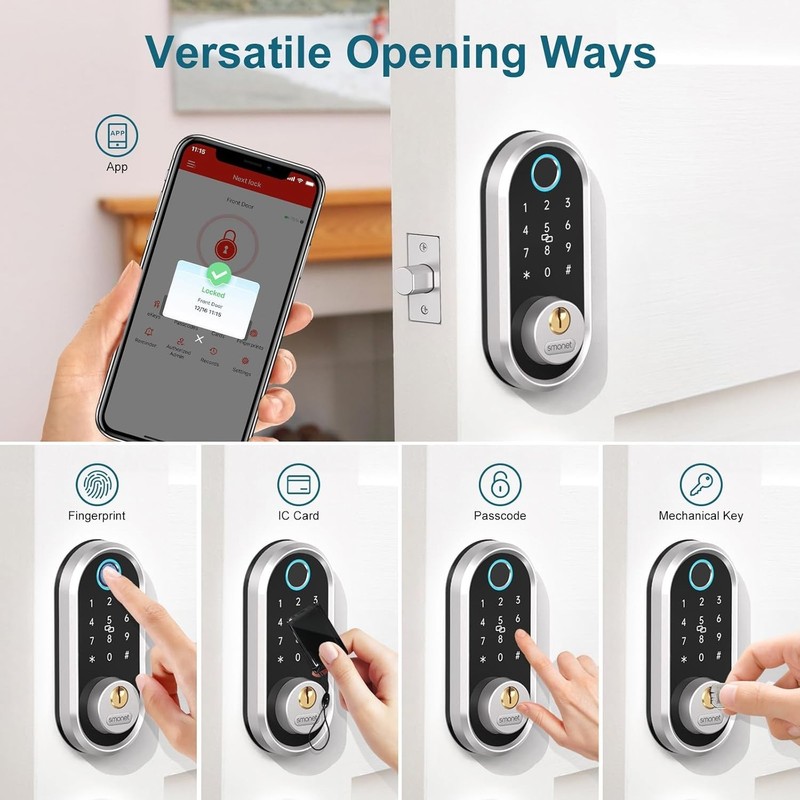 SMONET Fingerprint Smart Lock Keyless Entry Door Lock Electronic Keypad Deadbolt gallery