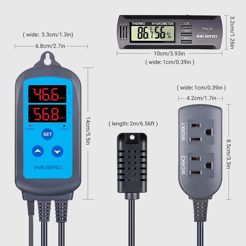 Inkbird IHC-200 Humidity Controller Pre-wired AC 110-240V Sensor US PLUG Humid gallery