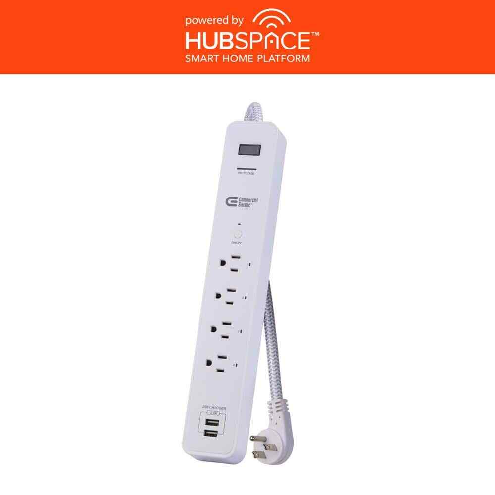 COMMERCIAL ELECTRIC 3 ft. 4-Outlet & USB White Surge Protector Smart HubSpace gallery