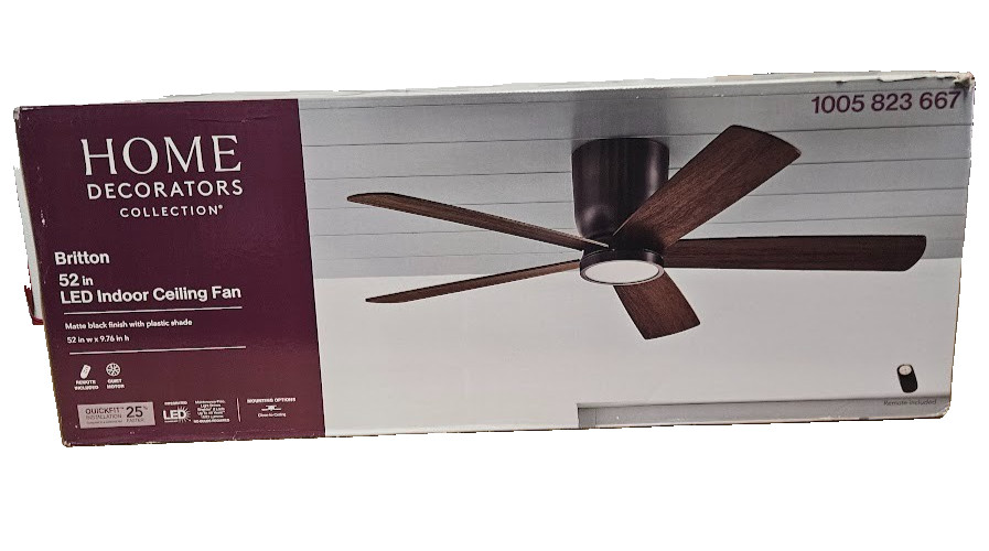 Home Decorators Britton 52 in. LED Indoor Matte Black Ceiling Fan gallery