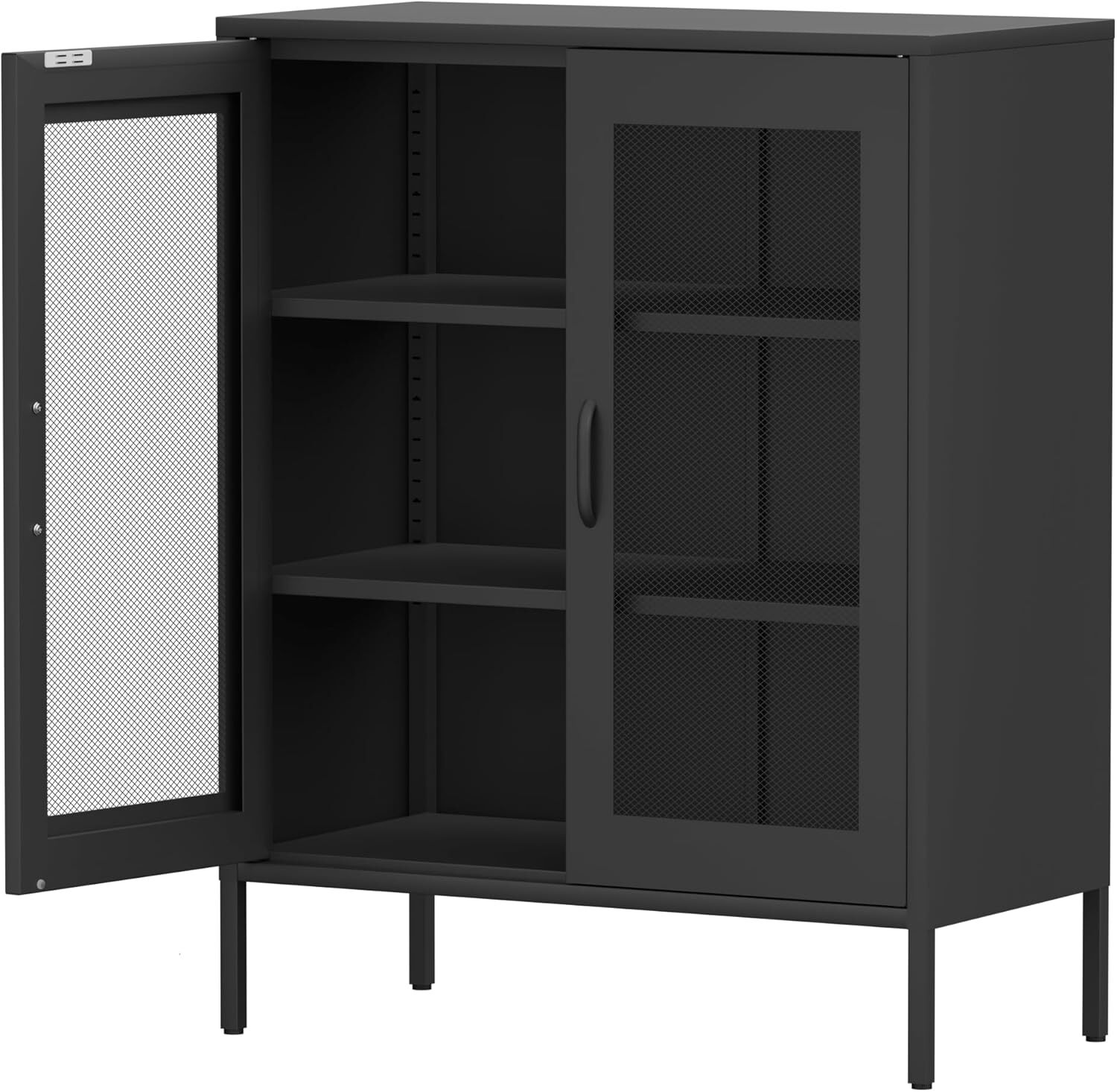 Elegro 40”H Metal Storage Cabinet with 2 Mesh Doors and Shelves For Home Office gallery