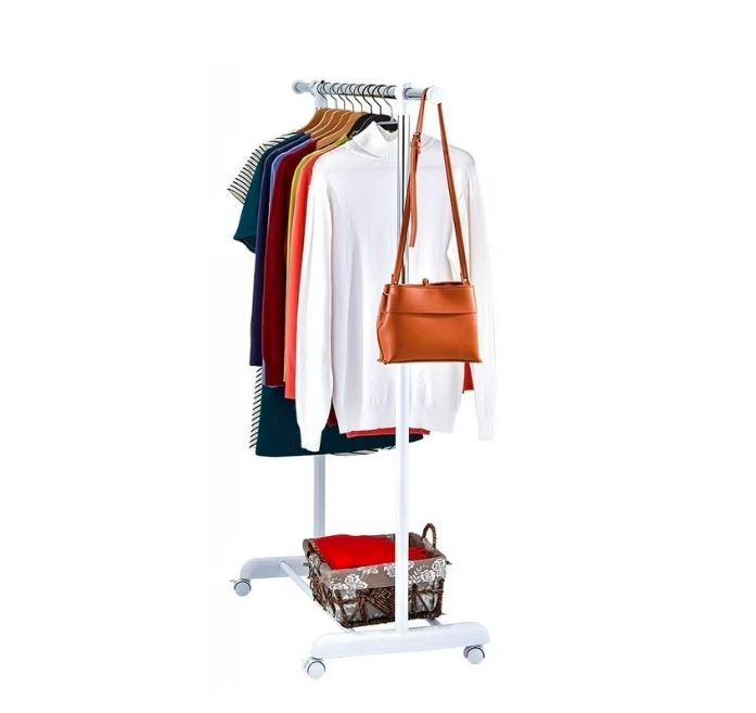 Heavy Clothes Hanger Adjustable Height Rolling Garment Rack Metal Chrome White gallery