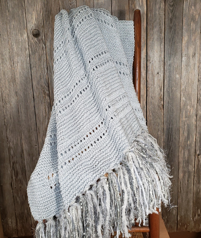 NEW Silver Gray Metallic Handmade Knitted Afghan Throw Hand Knit Gift Gifts gallery