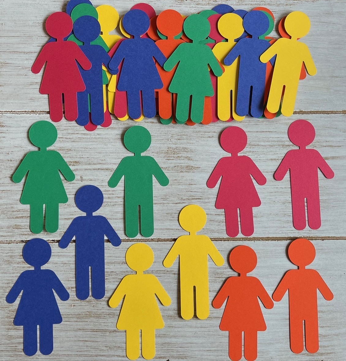 Paper People Cutouts Primary colors boys girls children shapes School classroom gallery