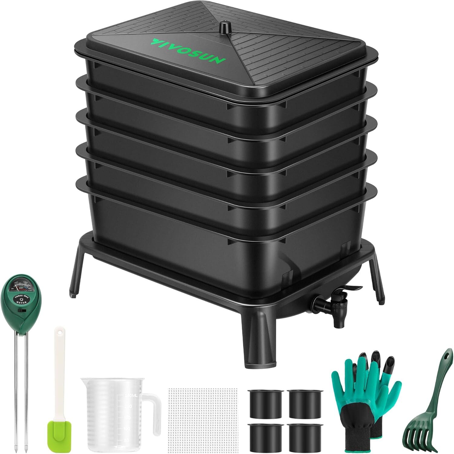 VIVOSUN 5-Tray Worm Composter 13gal/50 L Worm Compost Bin w/ Worm Farm Kit gallery