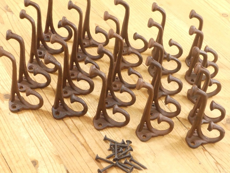 50 Rustic Cast Iron Coat Hat Wall Hooks Restore School Farm Towel Bath Kitchen gallery