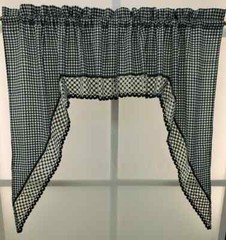 Hunter Green Houndstooth Swag Pair with Crochet Hem 60Wx38L