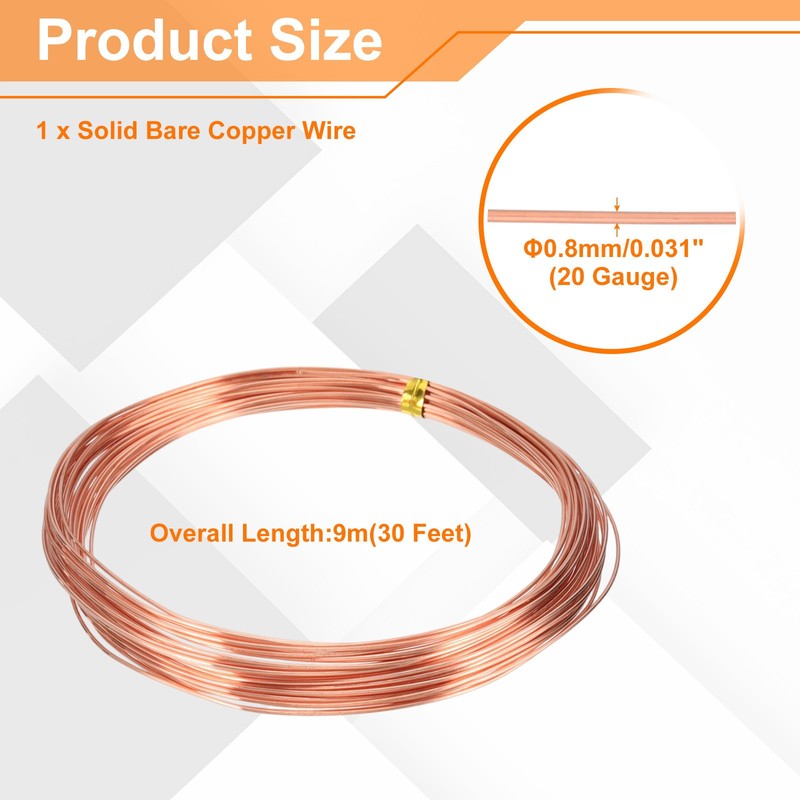 30Ft (9m) 20 Gauge (0.8mm) 99.9% Solid Bare Pure Copper Wire Soft gallery