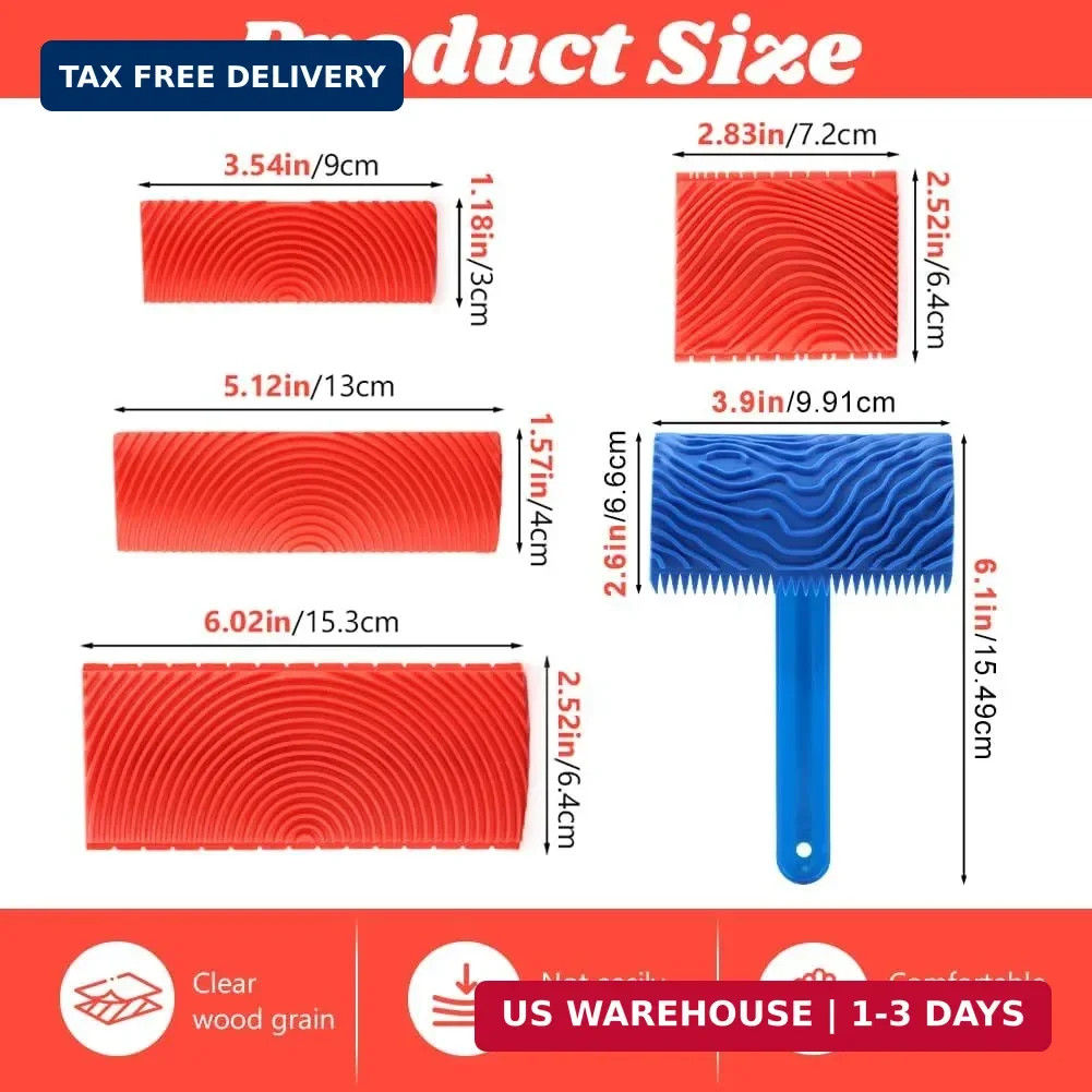 5 Pack Wood Grain Tool,Woodgraining Tool Kit,Texture Pattern with Handle Roller gallery