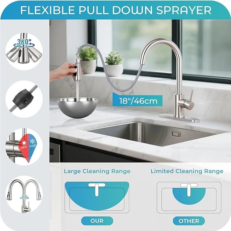 Kitchen Faucet with Pull Down Sprayer Multitask Mode Single Handle High Arc Pull gallery
