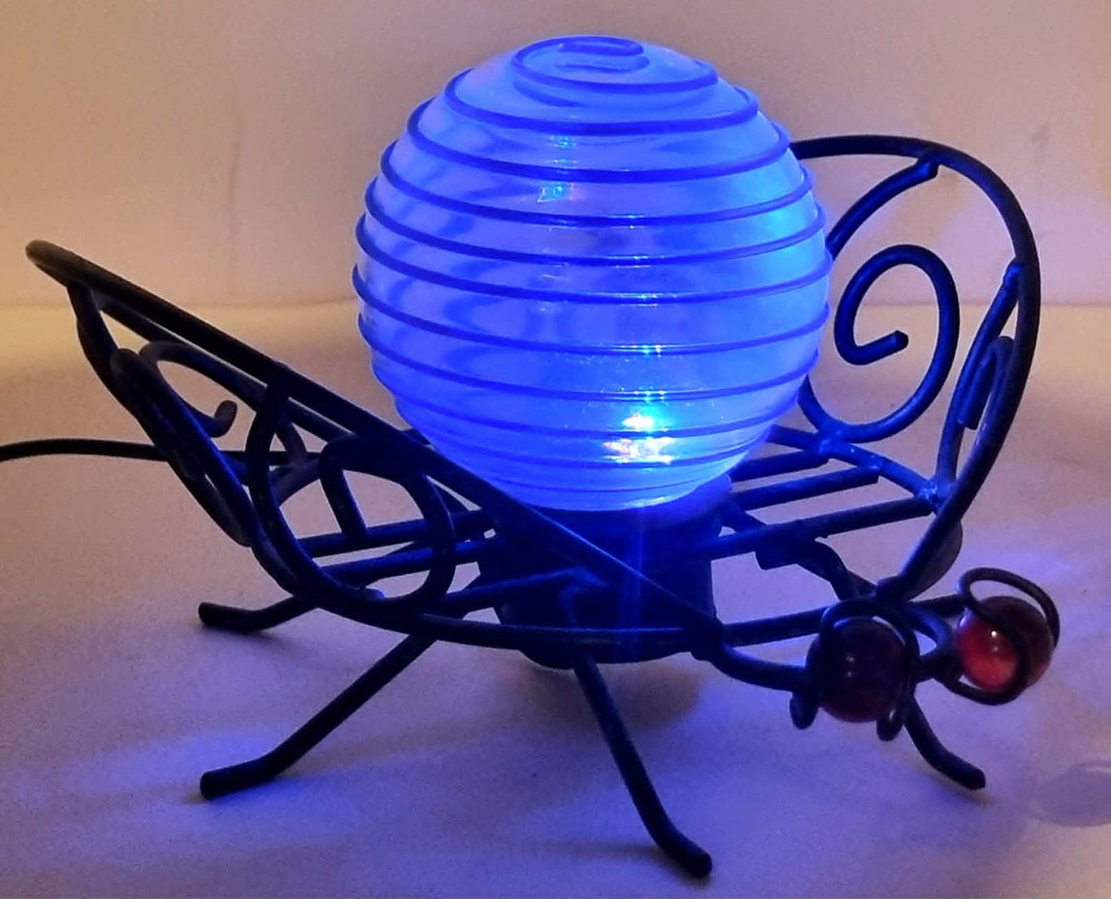 Vintage 1990’s Multicoloured Bug Light Lamp Blown Glass Shade Iron Frame gallery