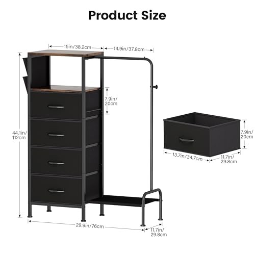 Dresser with Hanging Rack, Reversible Dresser for Bedroom with 4 Drawers Black gallery