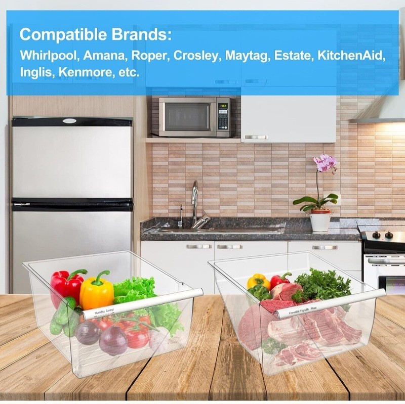 2pcs Upgraded 2188656 (Upper)&2188664 (Lower) Fridge Crisper Bin Compatible with gallery