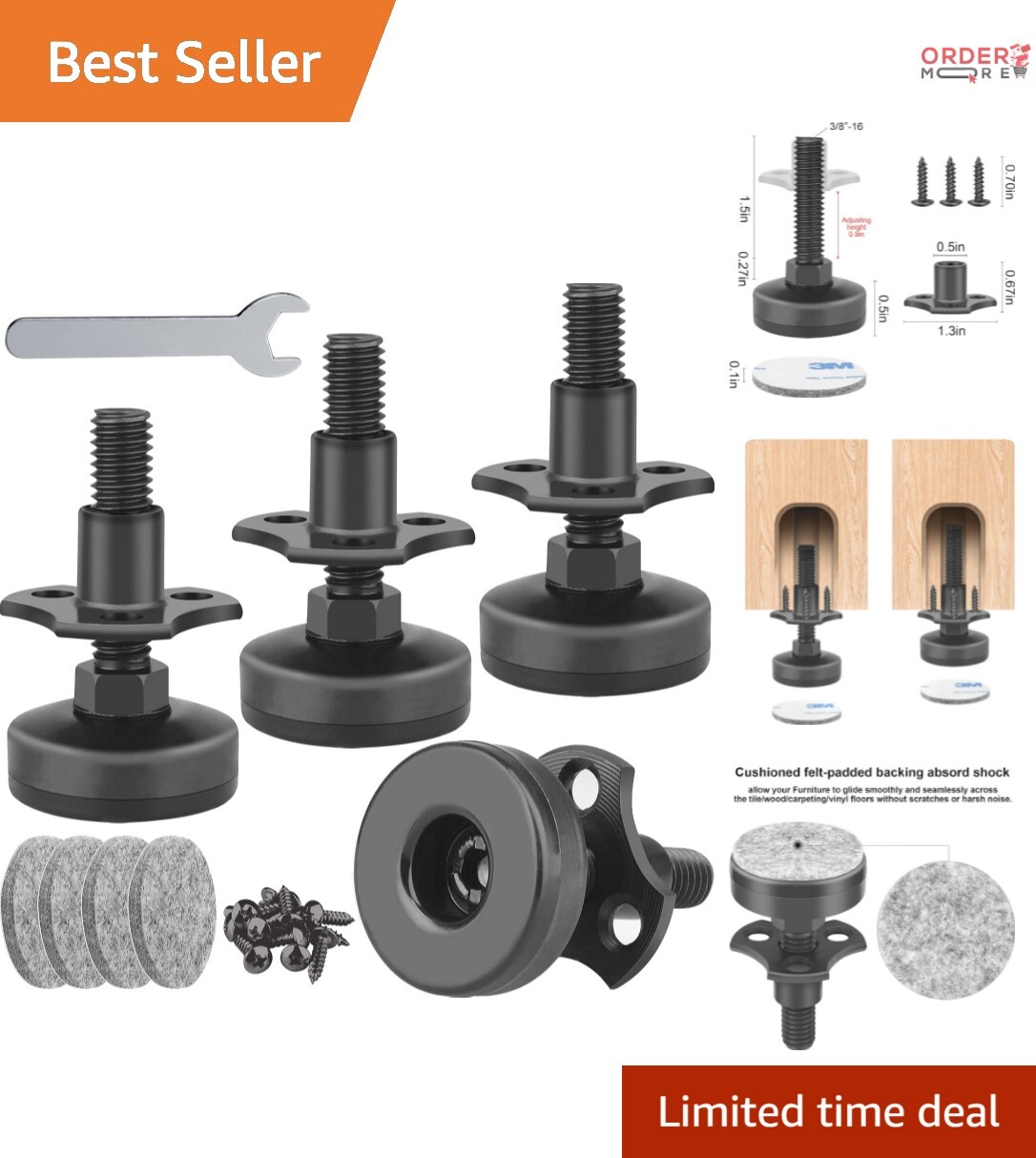 Commercial-Quality T-Nut Leveling Feet for All Floors - 1320lbs Support (4 Pack) gallery