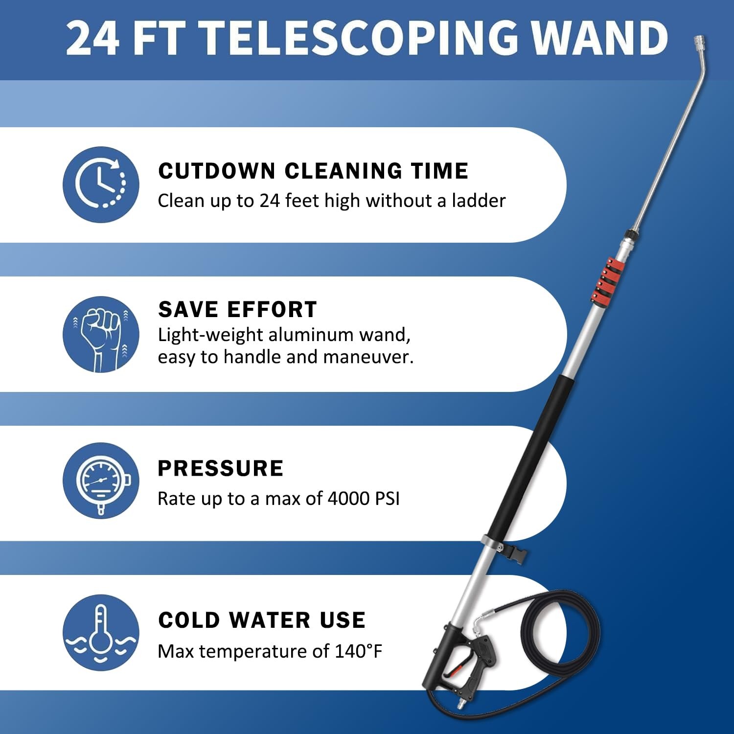 24FT Telescoping Pressure Washer Wand Kit - Extension Pole, Gutter Cleaner, B... gallery