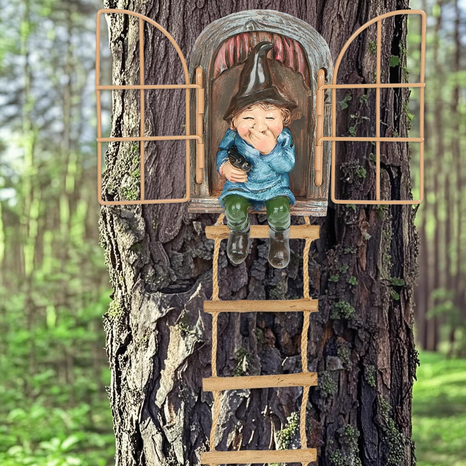 Garden Gnomes Decoration Outdoor Tree Faces Decor with Hanging Ladder for Yar... gallery