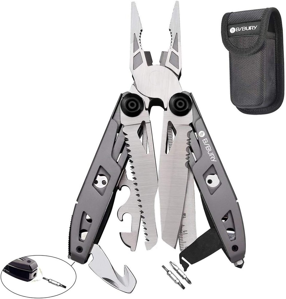 BIBURY Multitool Pliers, 18 in 1 Multi Tool with 18 1 Titanium, Titanium