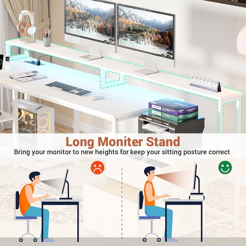 73" L Shaped Computer Desk with Fabric File Drawer & Monitor Stand ＆ LED ＆Outlet gallery