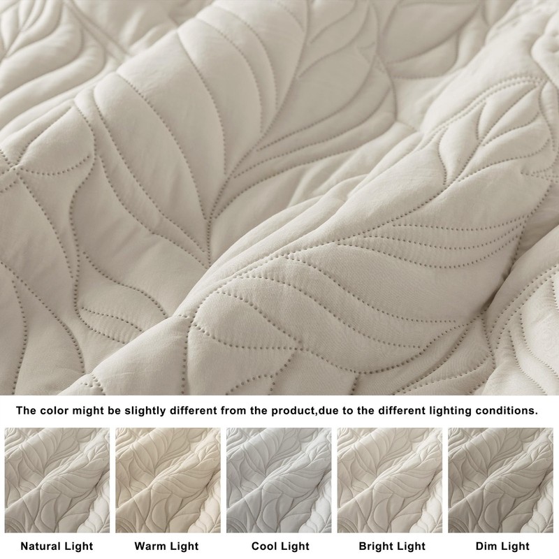 Beige King Size Quilt Set, Neutral Soft Lightweight Bedspread, Farmhouse Rustic gallery