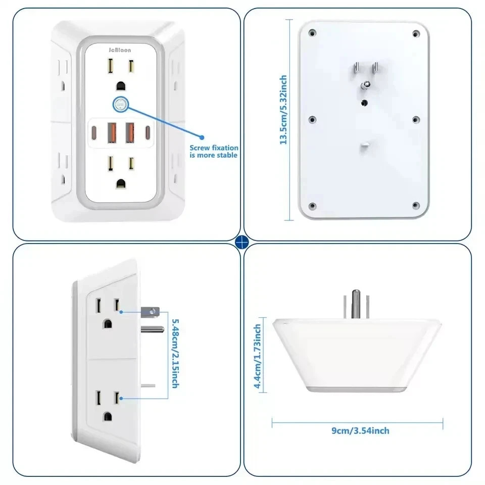 6 Outlet Extender Surge Protector Multi Plug Wall Adapter USB Charger Ports with gallery