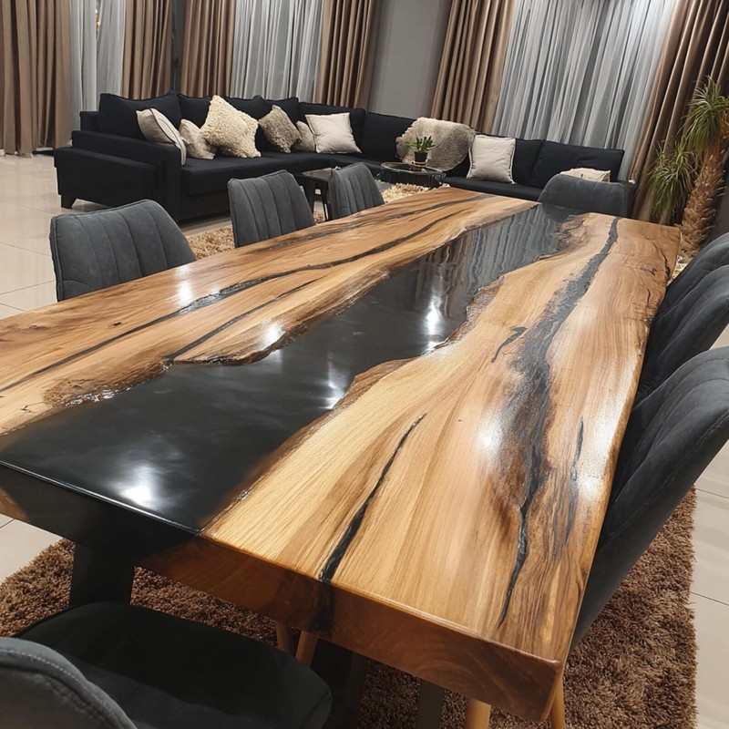Custom Walnut Epoxy River Dining Table Top 60x30 | Live Edge Handmade gallery