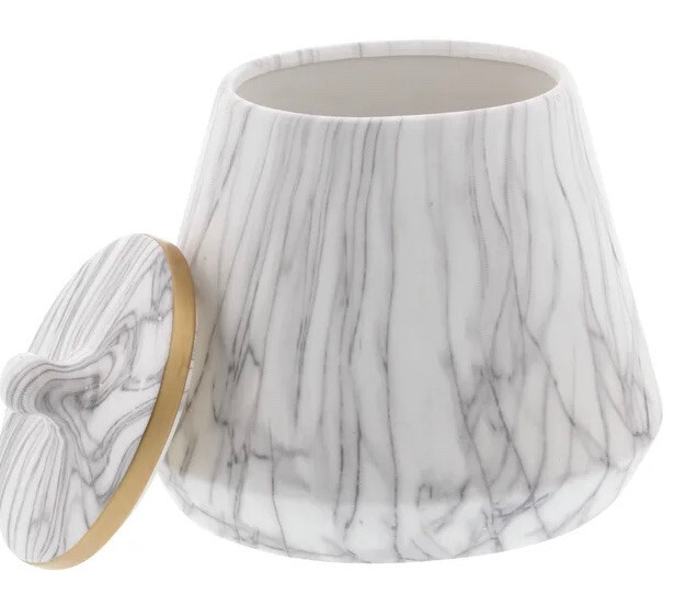 MODERN HOME DECOR WHITE / GOLD / GREY FINISH 11" CERAMIC JAR WITH LID gallery