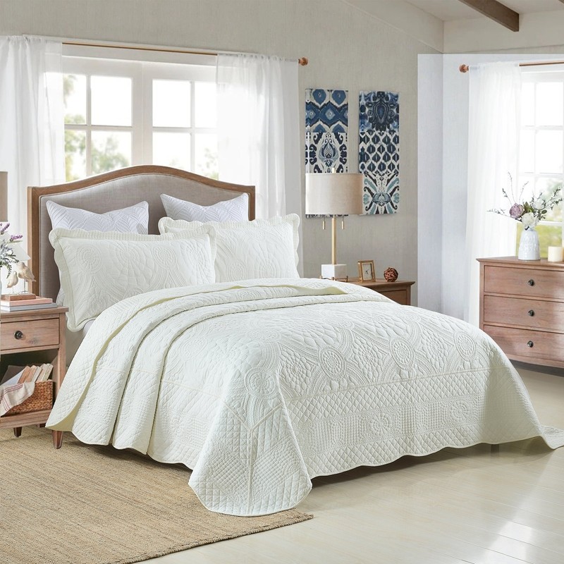 3PCS Cotton Oversized Bedspread Set Coverlet Set Lightweight Quilt Set gallery
