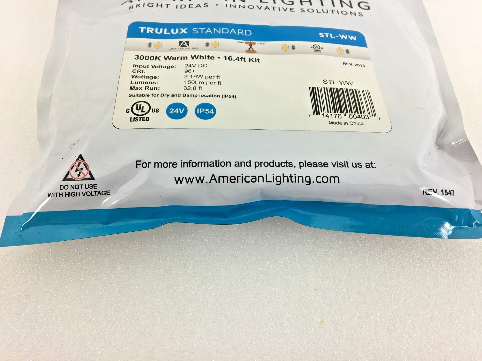 American Lighting STL-WW Trulux Standard LED Tape Light IP54 16.4' 3000K Warm gallery
