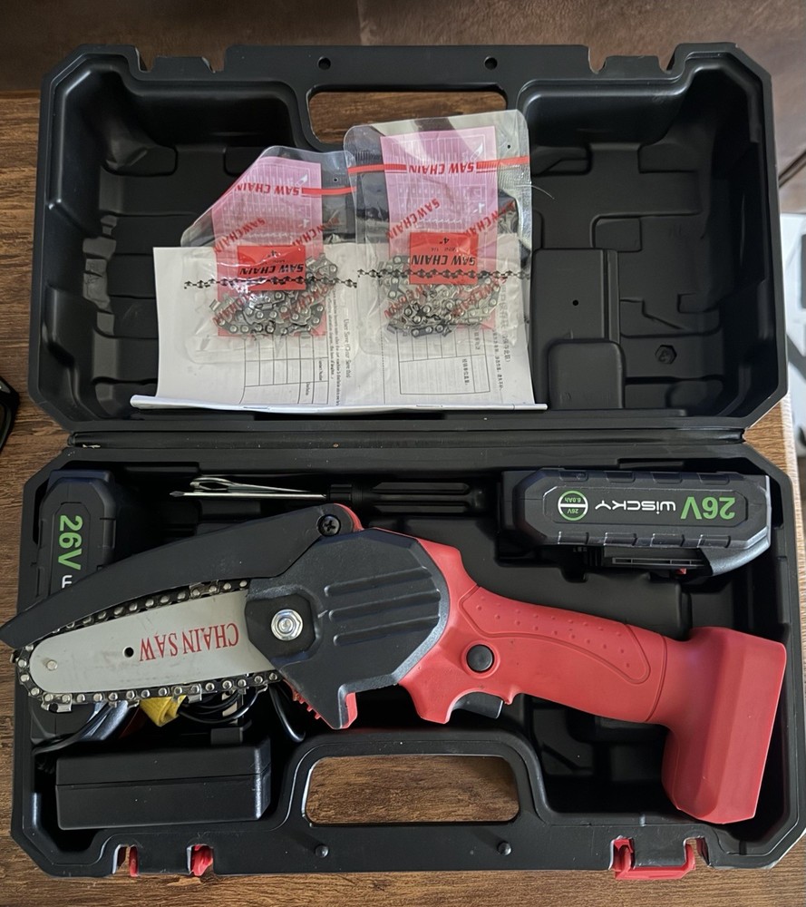 26V Cordless Mini Chainsaw Kit w/ Battery, Saw Chains, Carry Case, Manual