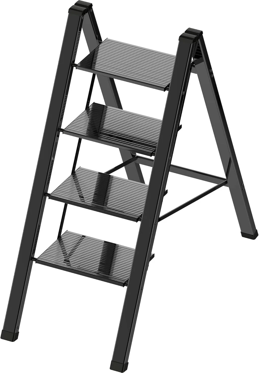 Aluminum 4-Step Folding Ladder for Home, Sturdy 330 lbs Capacity - Black gallery