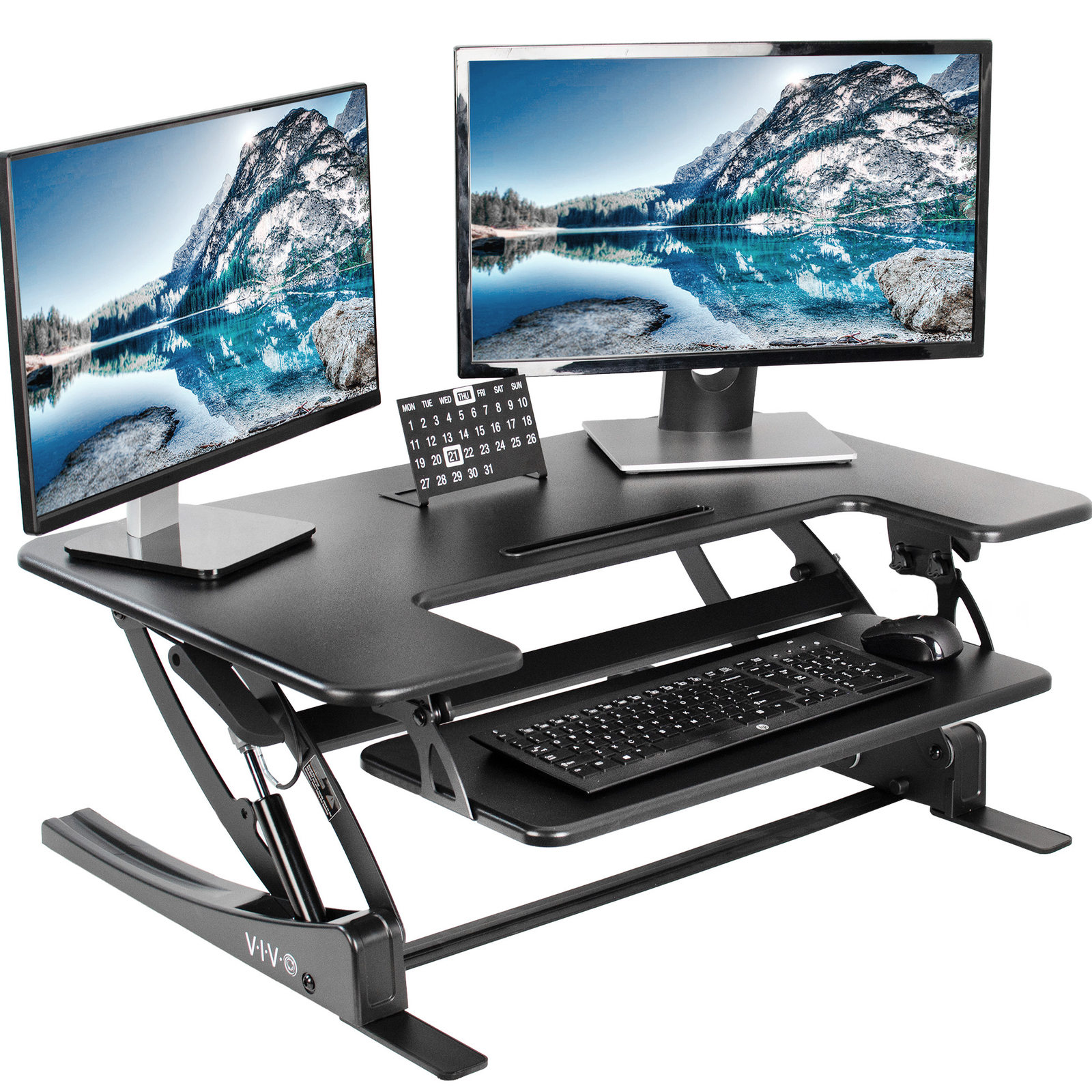 VIVO Black Height Adjustable Standing Desk Monitor Riser Tabletop Sit to Stand gallery