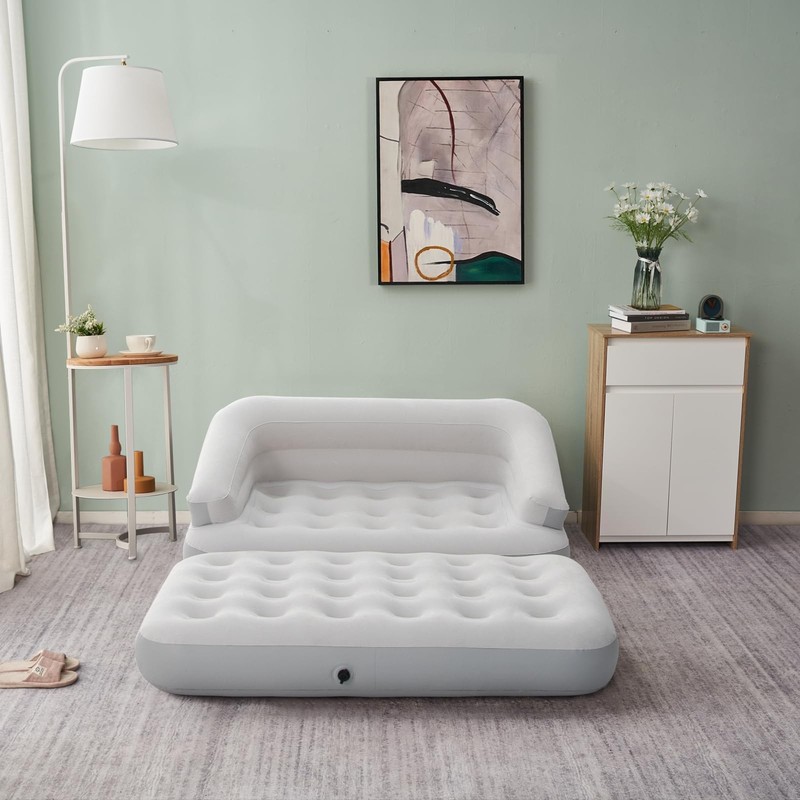 Inflatable Flocked Air Sofa Bed for Camping, Portable Blow Up Couch in Gray gallery