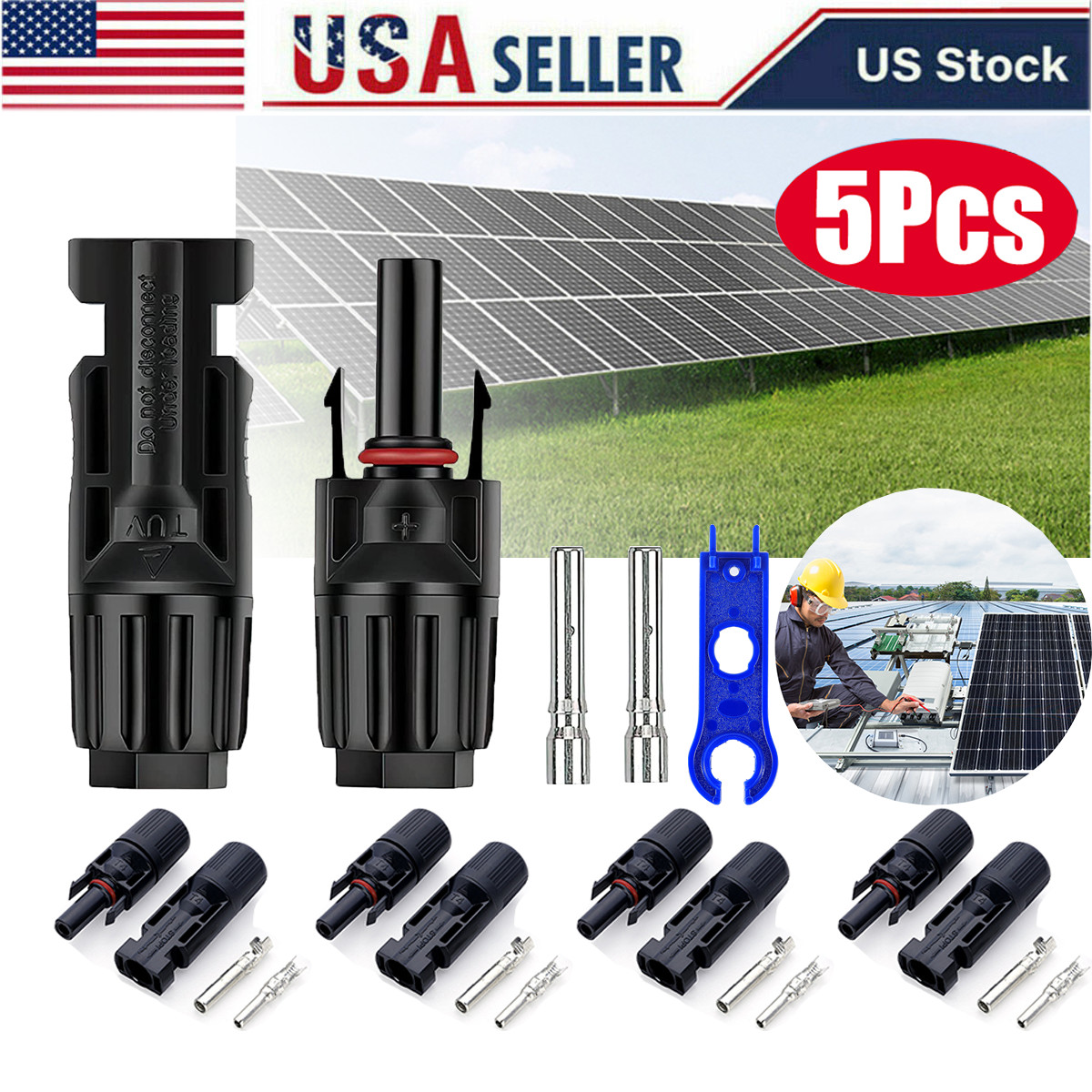 5Pairs MC4 Solar Connectors IP67 30A DC1500V Waterproof for PV Cable 2.5/4mm² gallery